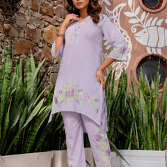 Women V-Neck Brush Paint Up and Down Cord-Set