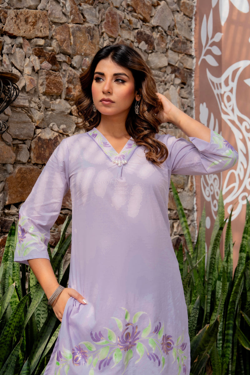 Women V-Neck Brush Paint Up and Down Cord-Set