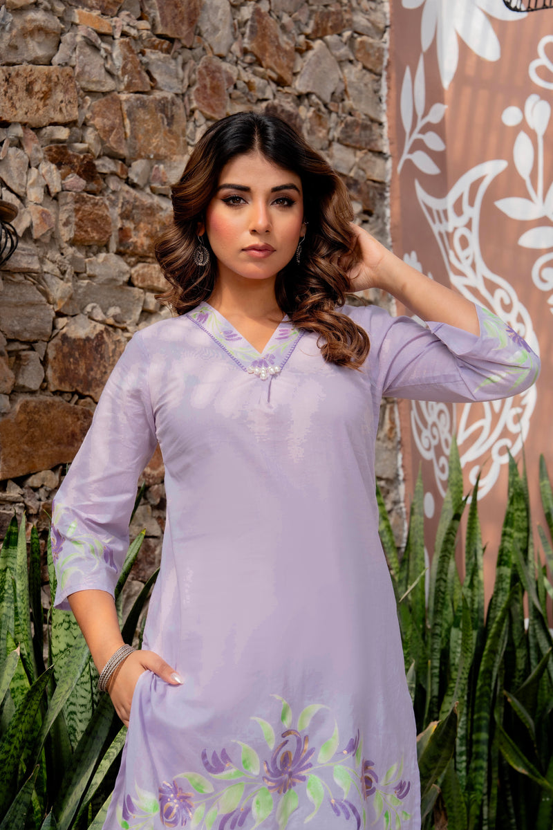 Women V-Neck Brush Paint Up and Down Cord-Set