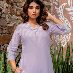 Women V-Neck Brush Paint Up and Down Cord-Set