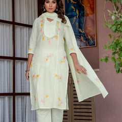 Cotton Schiffli Embroidered Anarkali Kurta Pant and Duptta
