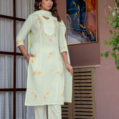 Cotton Schiffli Embroidered Anarkali Kurta Pant and Duptta