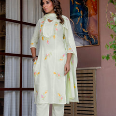 Cotton Schiffli Embroidered Anarkali Kurta Pant and Duptta
