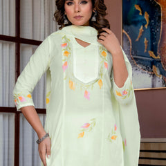 Cotton Schiffli Embroidered Anarkali Kurta Pant and Duptta