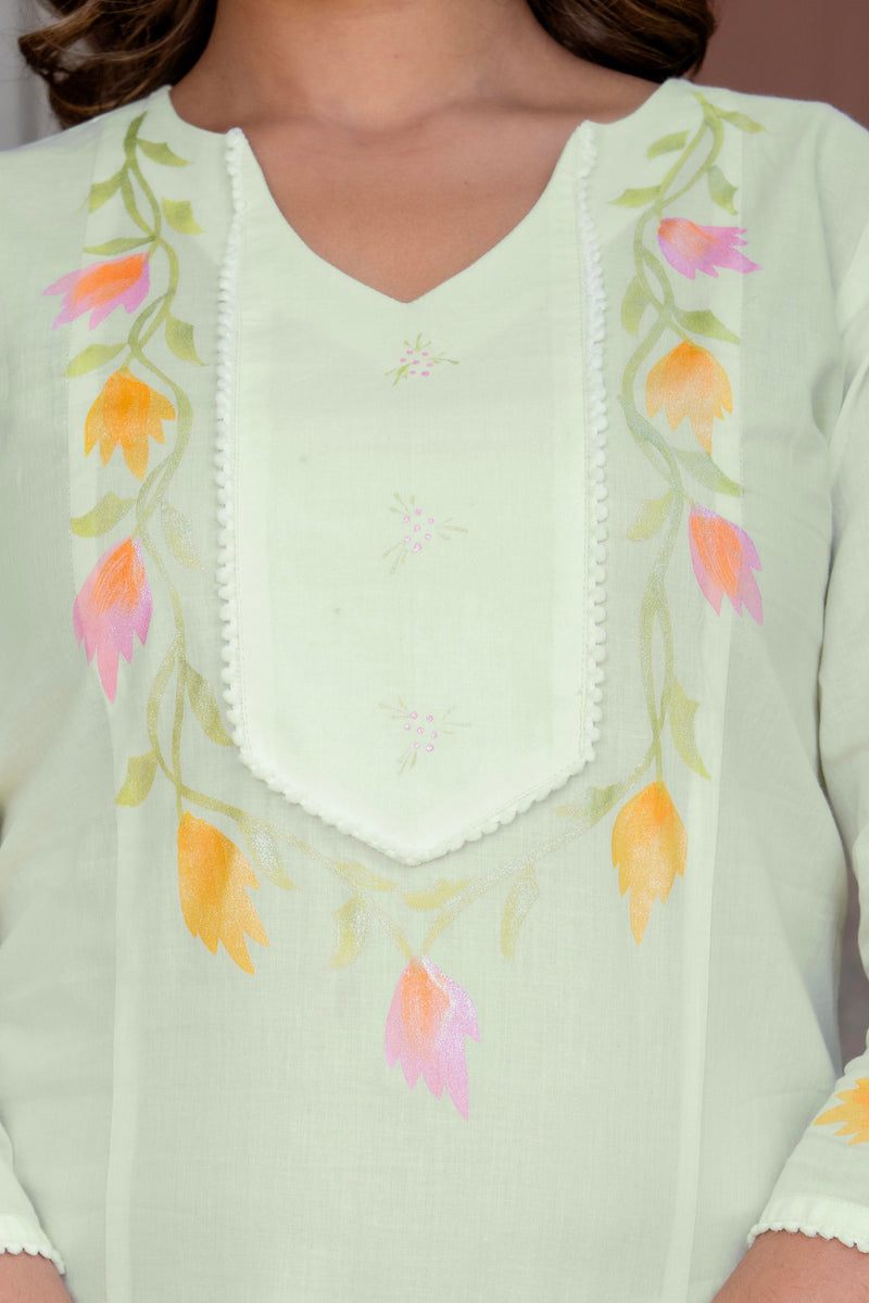 Cotton Schiffli Embroidered Anarkali Kurta Pant and Duptta