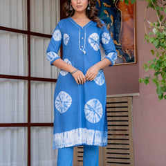 Women Blue Tie&Dye Straight shape, kurta, pant & Duptta
