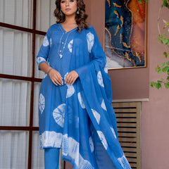 Women Blue Tie&Dye Straight shape, kurta, pant & Duptta