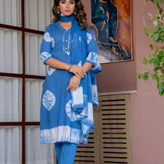 Women Blue Tie&Dye Straight shape, kurta, pant & Duptta
