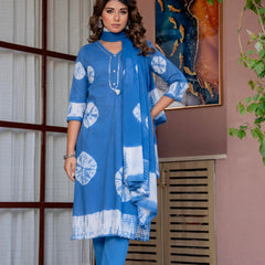 Women Blue Tie&Dye Straight shape, kurta, pant & Duptta