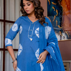 Women Blue Tie&Dye Straight shape, kurta, pant & Duptta