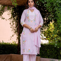 Cotton Schiffli Embroidered Anarkali Kurta Pant and Duptta
