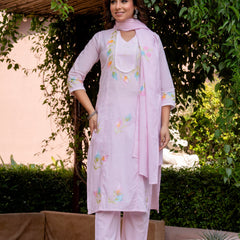 Cotton Schiffli Embroidered Anarkali Kurta Pant and Duptta