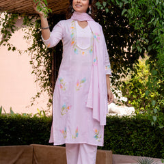 Cotton Schiffli Embroidered Anarkali Kurta Pant and Duptta