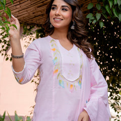 Cotton Schiffli Embroidered Anarkali Kurta Pant and Duptta