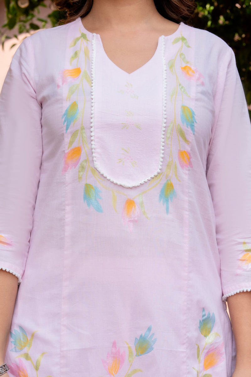 Cotton Schiffli Embroidered Anarkali Kurta Pant and Duptta