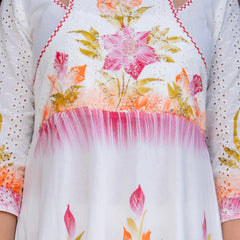 Women White Brush Paint, Anarkali shape, kurta, pant & Duptta