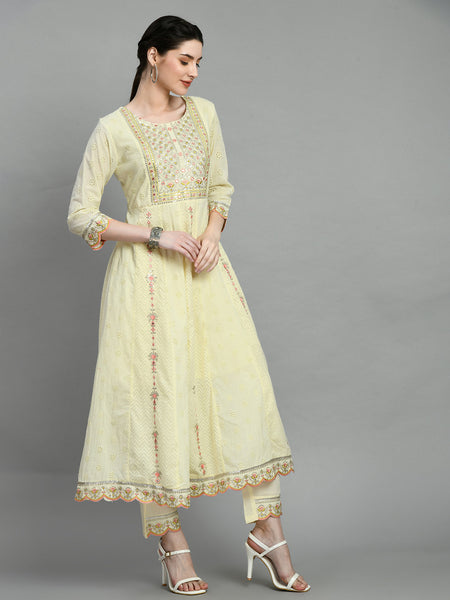Cotton Schiffli Thread Work  and  Sequined Kurta,Pant  and  Dupatta