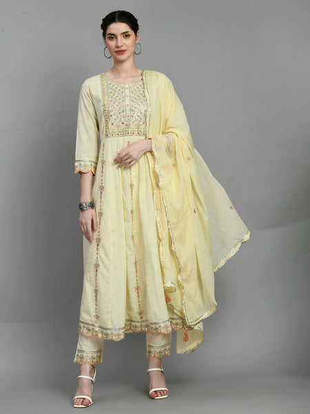 Cotton Schiffli Thread Work  and  Sequined Kurta,Pant  and  Dupatta