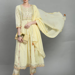 Cotton Schiffli Thread Work  and  Sequined Kurta,Pant  and  Dupatta