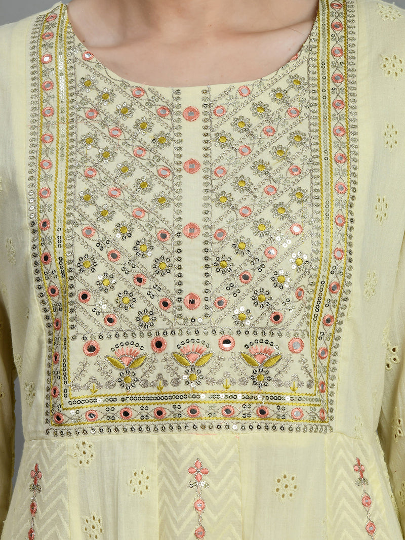 Cotton Schiffli Thread Work  and  Sequined Kurta,Pant  and  Dupatta