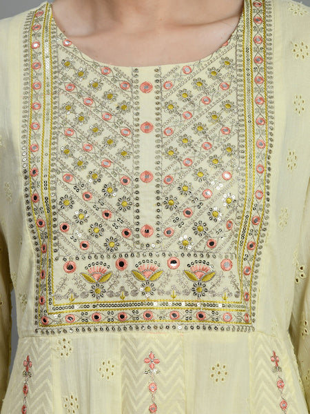 Cotton Schiffli Thread Work  and  Sequined Kurta,Pant  and  Dupatta