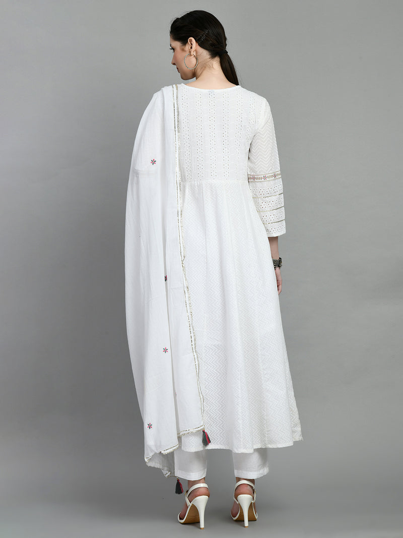 Cotton Schiffli Thread Work and Sequined Kurta, Pant and Dupatta