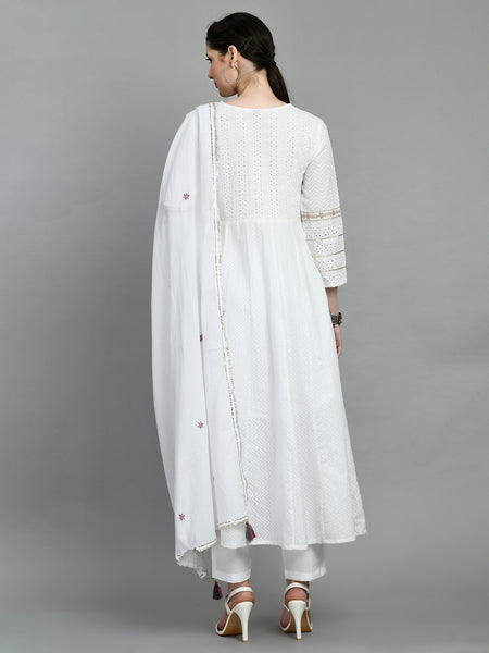 Cotton Schiffli Thread Work and Sequined Kurta, Pant and Dupatta