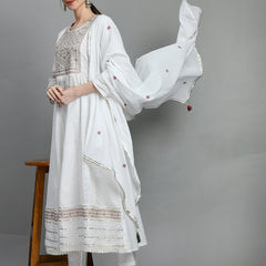 Cotton Schiffli Thread Work and Sequined Kurta, Pant and Dupatta