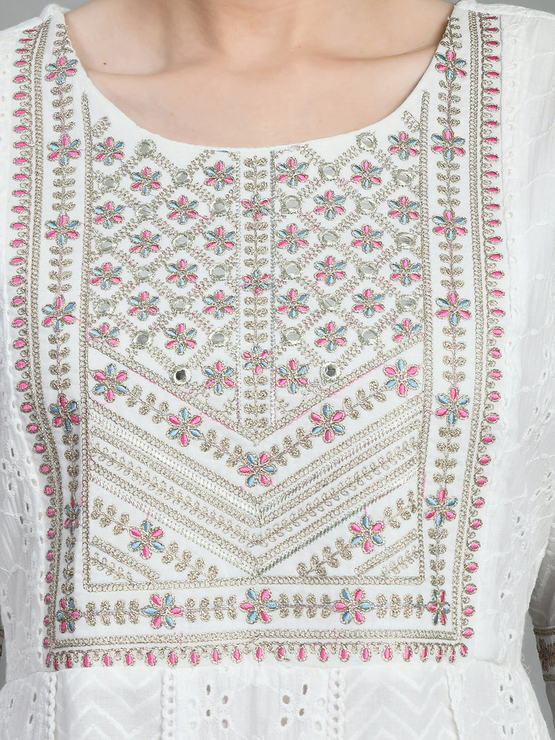 Cotton Schiffli Thread Work and Sequined Kurta, Pant and Dupatta