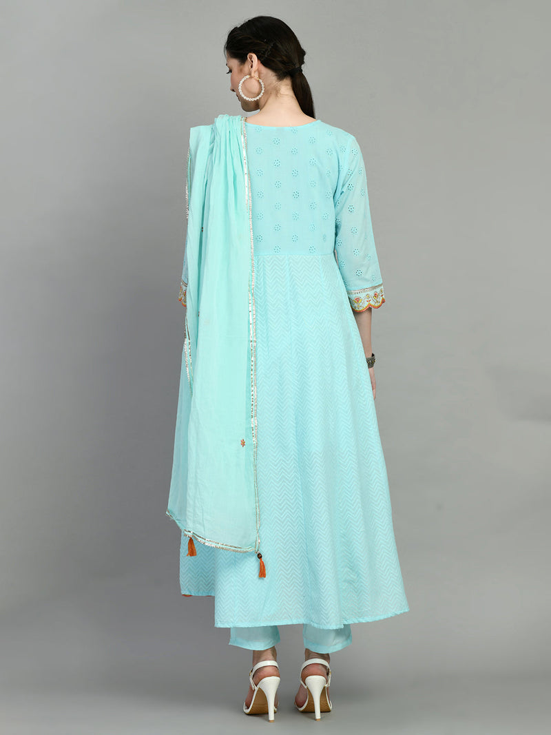 Cotton Schiffli Thread Work  and  Sequined Kurta,Pant  and  Dupatta