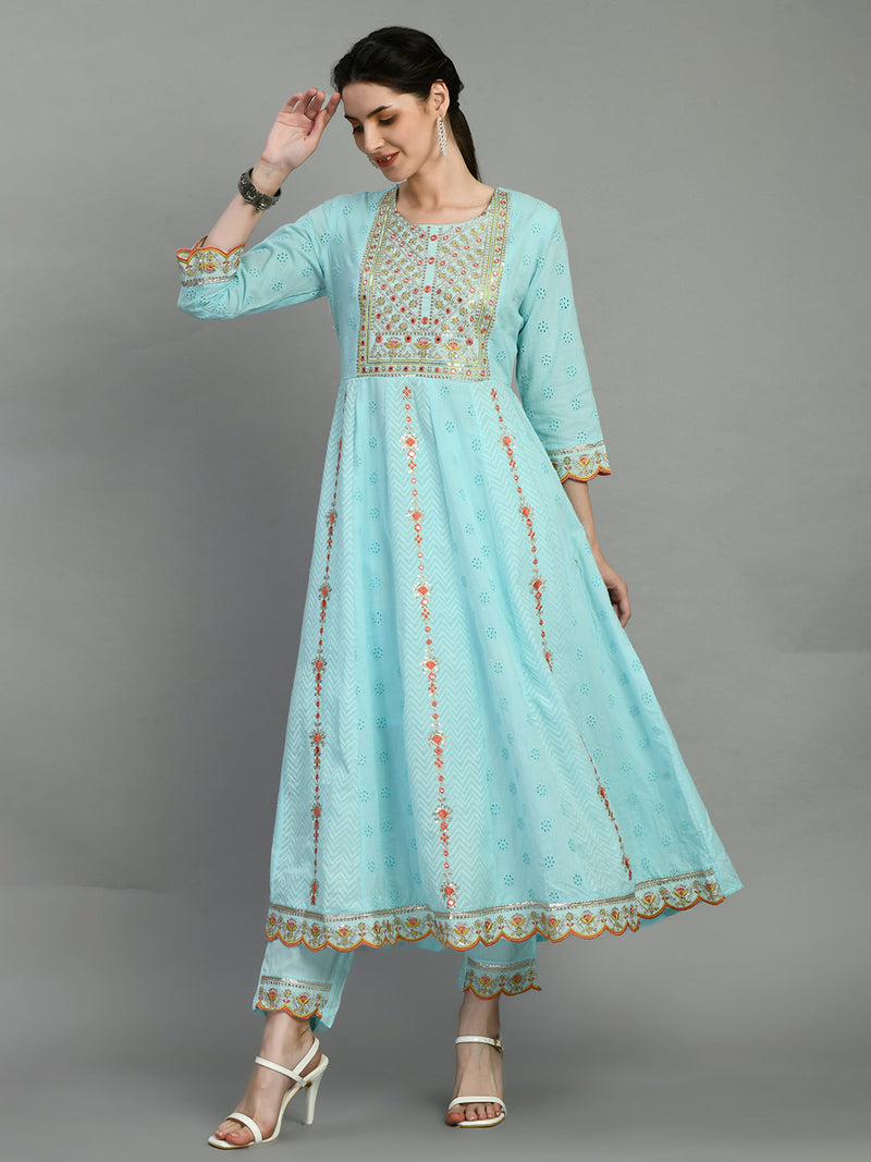 Cotton Schiffli Thread Work  and  Sequined Kurta,Pant  and  Dupatta