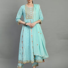 Cotton Schiffli Thread Work  and  Sequined Kurta,Pant  and  Dupatta