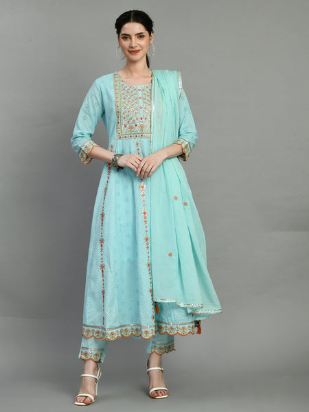 Cotton Schiffli Thread Work  and  Sequined Kurta,Pant  and  Dupatta