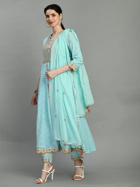 Cotton Schiffli Thread Work  and  Sequined Kurta,Pant  and  Dupatta