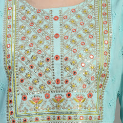 Cotton Schiffli Thread Work  and  Sequined Kurta,Pant  and  Dupatta