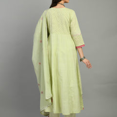 Cotton Schiffli Thread  and  Mirror Work Kurta,Pant  and  Dupatta
