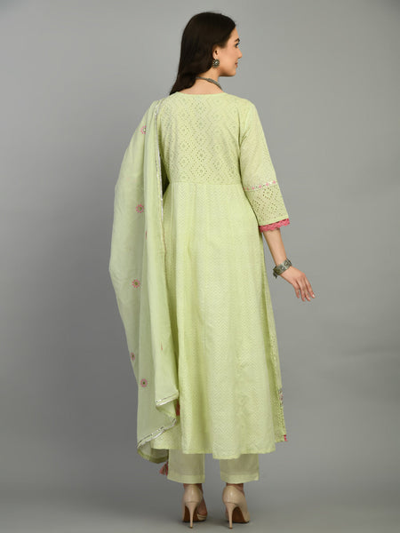 Cotton Schiffli Thread  and  Mirror Work Kurta,Pant  and  Dupatta