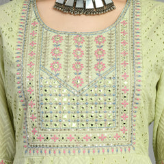 Cotton Schiffli Thread  and  Mirror Work Kurta,Pant  and  Dupatta