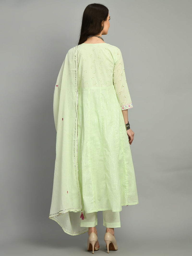 Cotton Schiffli Thread Work  and  Sequined Kurta,Pant  and  Dupatta