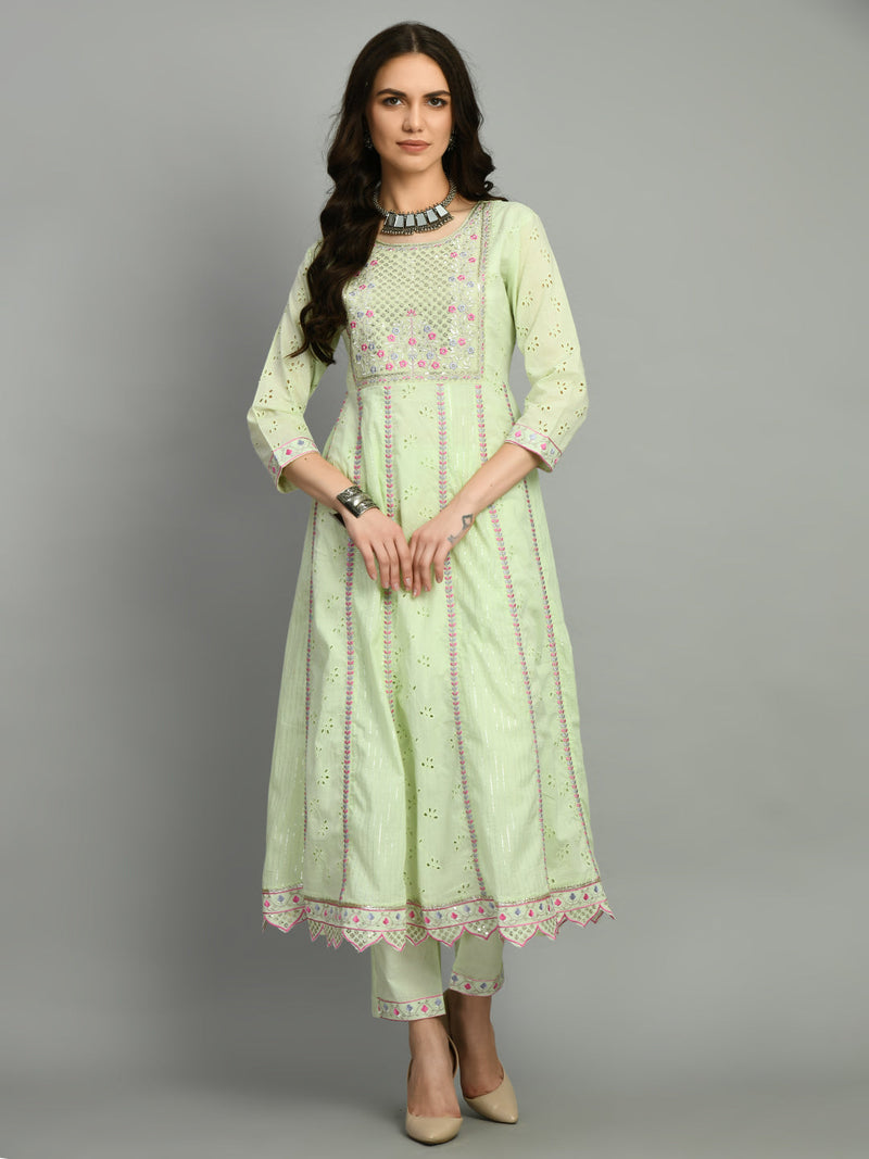 Cotton Schiffli Thread Work  and  Sequined Kurta,Pant  and  Dupatta