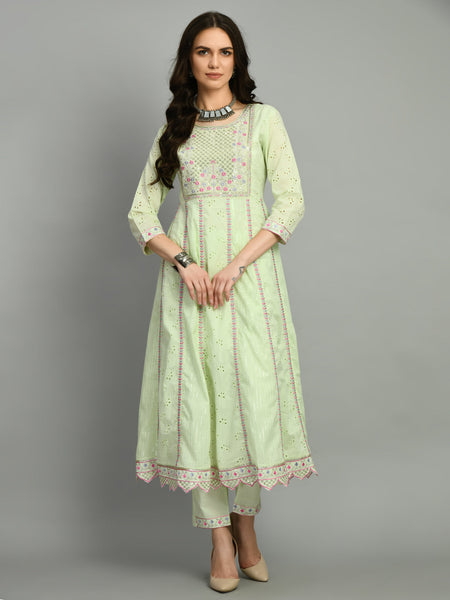 Cotton Schiffli Thread Work  and  Sequined Kurta,Pant  and  Dupatta