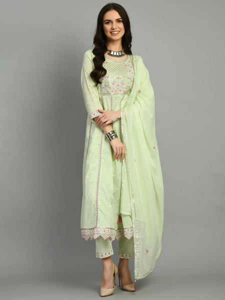 Cotton Schiffli Thread Work  and  Sequined Kurta,Pant  and  Dupatta
