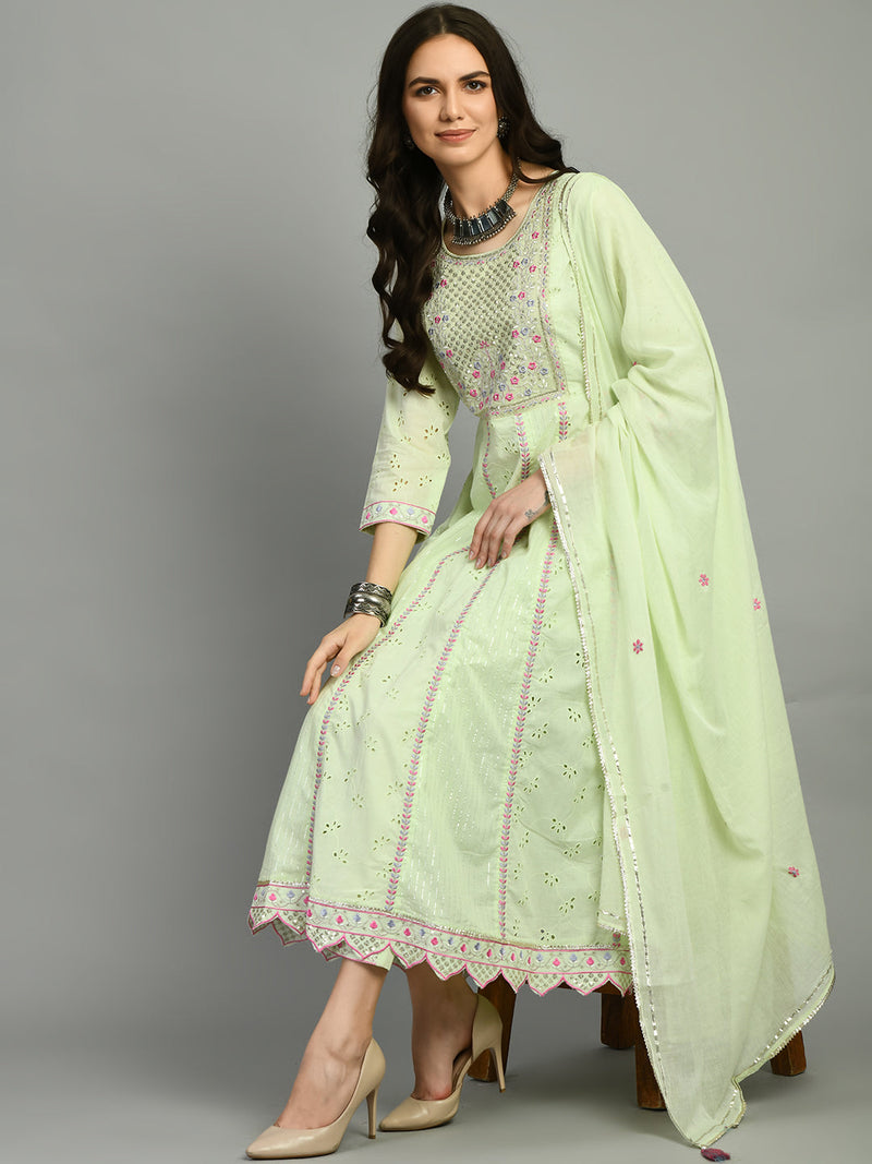 Cotton Schiffli Thread Work  and  Sequined Kurta,Pant  and  Dupatta