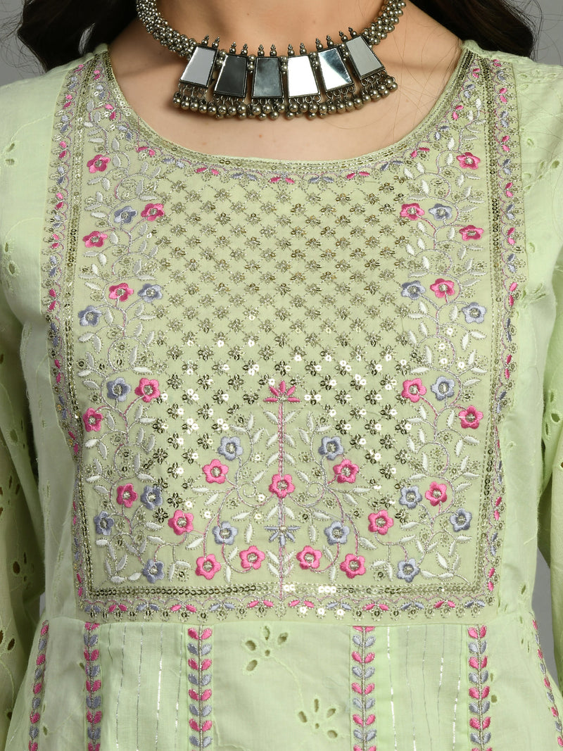 Cotton Schiffli Thread Work  and  Sequined Kurta,Pant  and  Dupatta