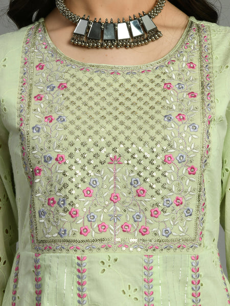 Cotton Schiffli Thread Work  and  Sequined Kurta,Pant  and  Dupatta
