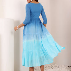 MulCotton Tie and Dye Fit and  Flare Dress