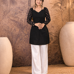 Black Ethnic Motif Printed Straight Kurti