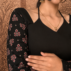 Black Ethnic Motif Printed Straight Kurti