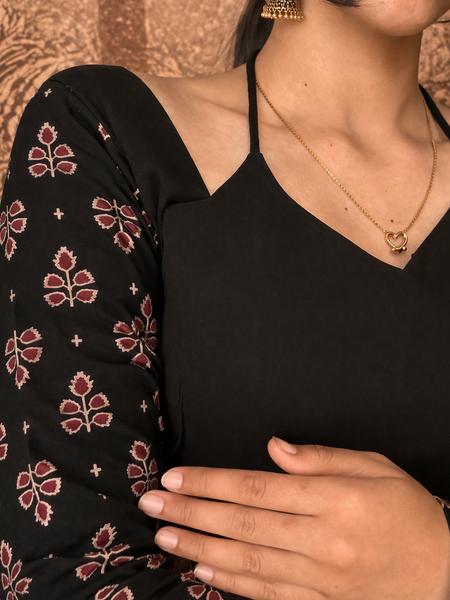 Black Ethnic Motif Printed Straight Kurti