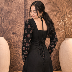 Black Ethnic Motif Printed Straight Kurti